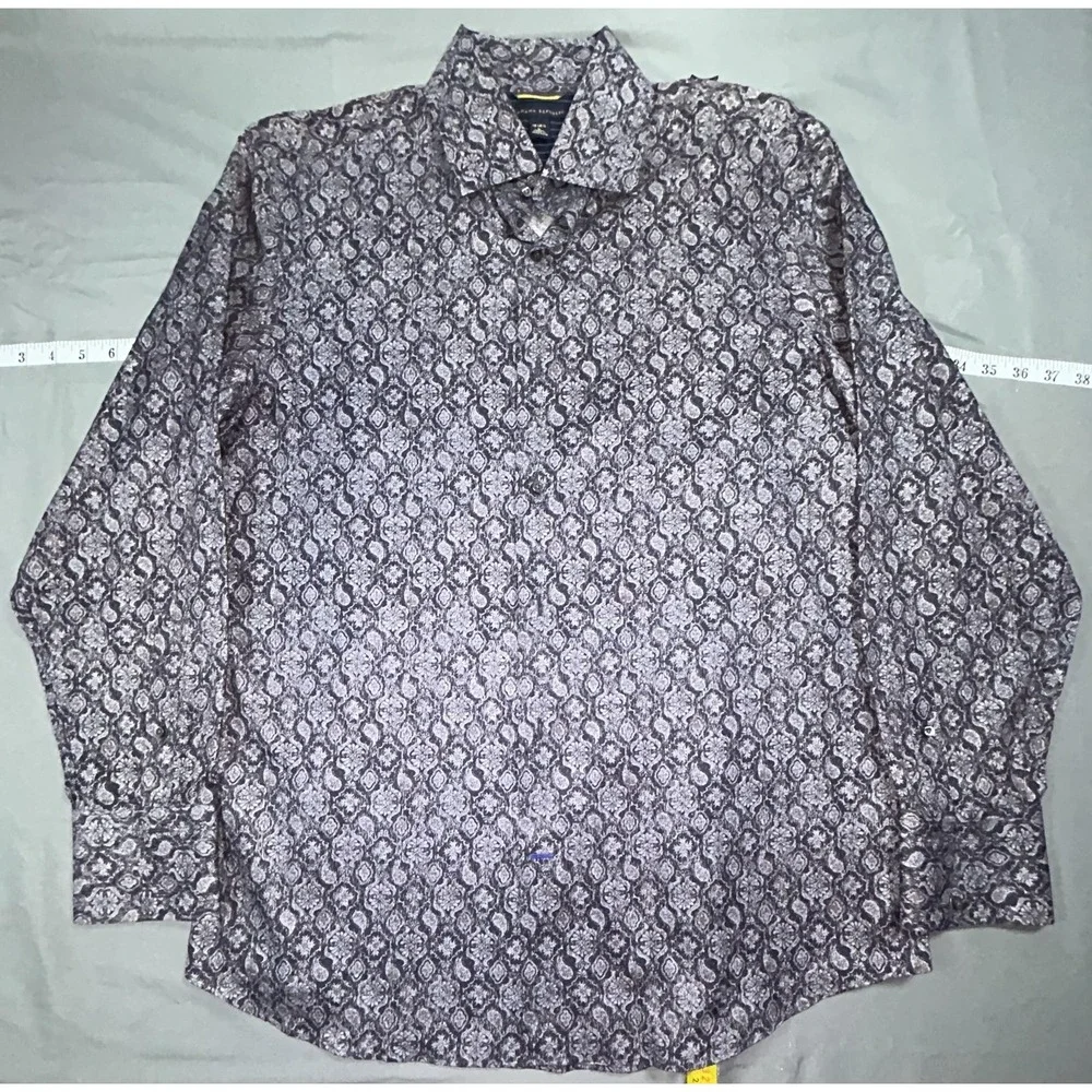 Banana Republic Shirt Mens L Gray Paisley Cotton Long Sleeve Button Up Casual
